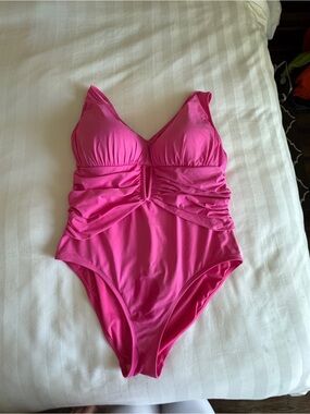 Bleu Rod Beattie Women’s Hot Pink One-Piece Swimsuit with Ruched Waist